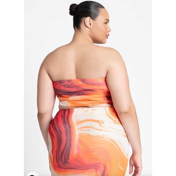 Eloquii Womens Orange Marble Swirl Strapless Tube Top Cropped Bandeau - Picture 2 of 2
